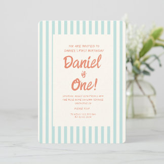 Blue Handwriting Wavy Pastel Baby First Geburtstag Einladung