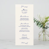 Blue Handwriting Wedding Menu Menükarte (Stehend Vorderseite)