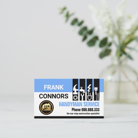 Blue Handyman Tools Tab Builder Visitenkarte (Stehend Vorderseite)