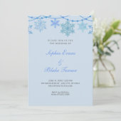 Blue Hanging Lights and Snowflakes Blue Wedding Einladung (Stehend Vorderseite)