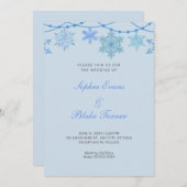 Blue Hanging Lights and Snowflakes Blue Wedding Einladung (Vorne/Hinten)