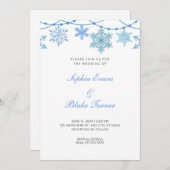 Blue Hanging Lights and Snowflakes White Wedding Einladung (Vorne/Hinten)