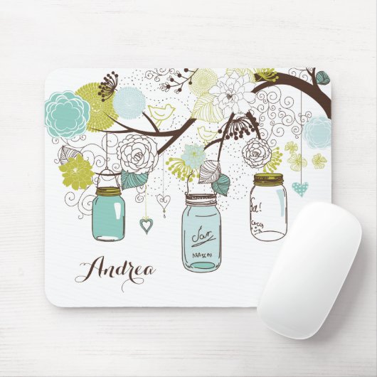 Blue Hanging Mason Jars Floral Personalisiert Mousepad (Mit Mouse)