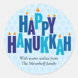 Blue Hanukkah Candle Lights Runder Aufkleber