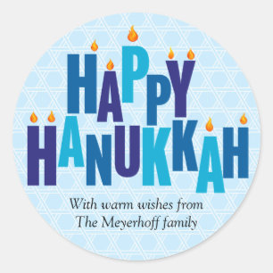 Blue Hanukkah Candle Lights Runder Aufkleber
