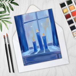 Blue Hanukkah Candles Watercolor Feiertagskarte