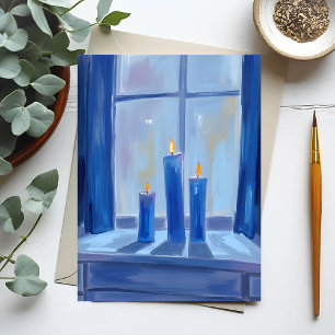 Blue Hanukkah Candles Watercolor Feiertagspostkarte