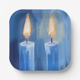 Blue Hanukkah Candles Watercolor Holiday Pappteller