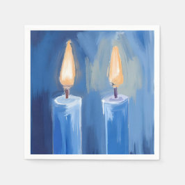 Blue Hanukkah Candles Watercolor Holiday Serviette