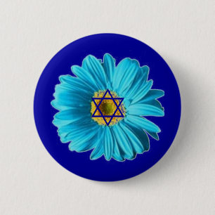 Blue Hanukkah Daisy Button