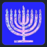 Blue Hanukkah Menorah 4Ruth Quadratischer Aufkleber<br><div class="desc">Sie werden Ihre Geschenke mit unseren Menorah-Aufklebern dekorieren Liebe!</div>