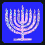 Blue Hanukkah Menorah 4Ruth Quadratischer Aufkleber<br><div class="desc">Sie werden Ihre Geschenke mit unseren Menorah-Aufklebern dekorieren Liebe!</div>