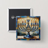 Blue Hanukkah Menorah Button (Vorne & Hinten)