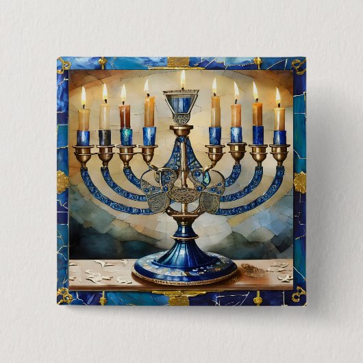 Blue Hanukkah Menorah Button (Vorderseite)