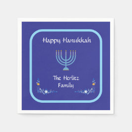 Blue HANUKKAH Menorah Customize NAME Serviette
