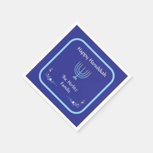 Blue HANUKKAH Menorah Customize NAME Serviette (Ecke)