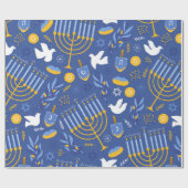 Blue Hanukkah Menorah Dove und Dreidel Hanukkah Geschenkpapier (Flach)