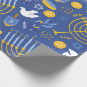 Blue Hanukkah Menorah Dove und Dreidel Hanukkah Geschenkpapier (Ecke)
