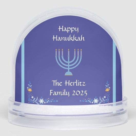 Blue HANUKKAH Menorah FOTO NAME anpassen Schneekugeln (Vorderseite)