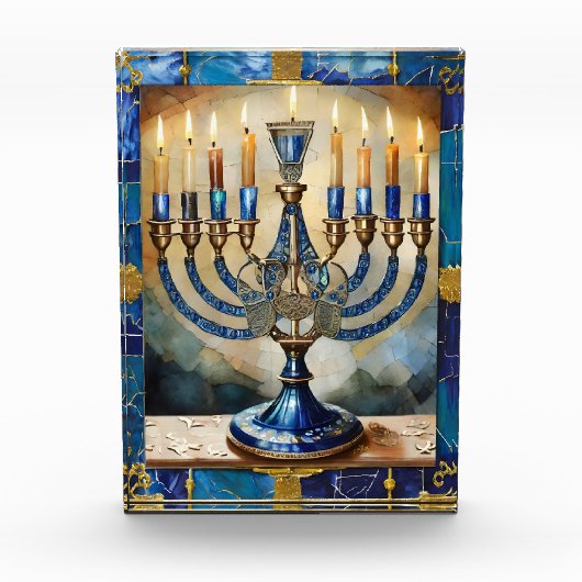 Blue Hanukkah Menorah Fotoblock (Vorderseite)