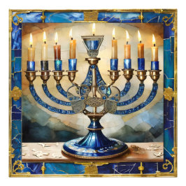 Blue Hanukkah Menorah Fotodruck