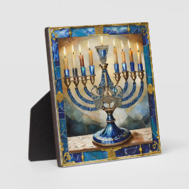 Blue Hanukkah Menorah Fotoplatte