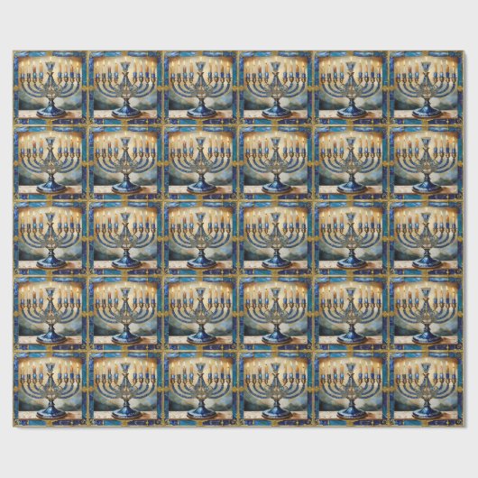 Blue Hanukkah Menorah Geschenkpapier (Flach)