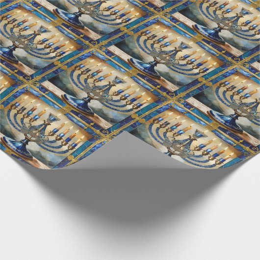 Blue Hanukkah Menorah Geschenkpapier (Ecke)
