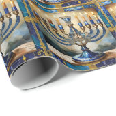 Blue Hanukkah Menorah Geschenkpapier (Rolleneckpunkt)