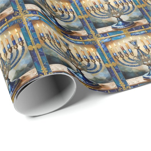 Blue Hanukkah Menorah Geschenkpapier (Rolleneckpunkt)