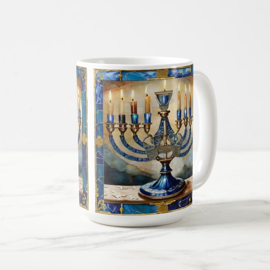 Blue Hanukkah Menorah Kaffeetasse (VorderseiteRechts)