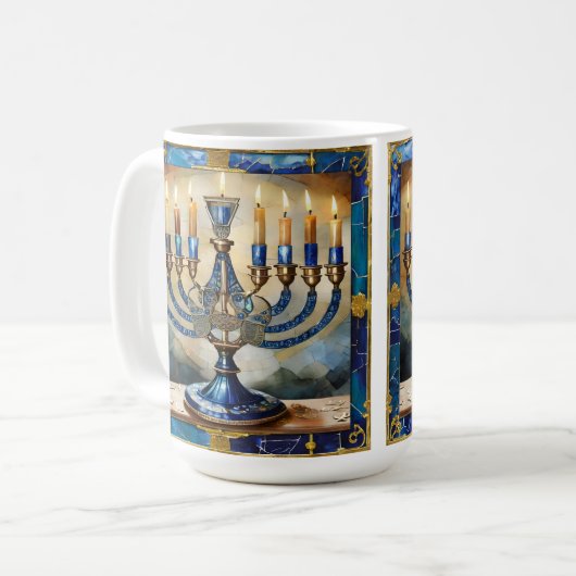 Blue Hanukkah Menorah Kaffeetasse (Vorderseite Links)