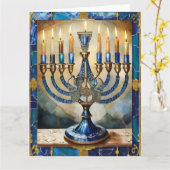 Blue Hanukkah Menorah Karte (Gelbe Blume)