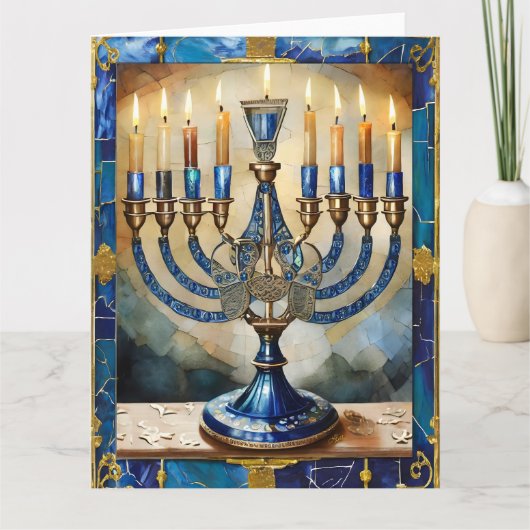Blue Hanukkah Menorah Karte (Vorderseite)