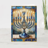 Blue Hanukkah Menorah Karte (Vorderseite)