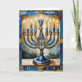 Blue Hanukkah Menorah Karte