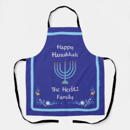 Blue HANUKKAH Menorah Kundenname Schürze