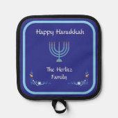 Blue HANUKKAH Menorah Kundenname Topflappen (Vorderseite)