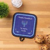 Blue HANUKKAH Menorah Kundenname Topflappen (Oben Unten)