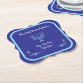 Blue HANUKKAH Menorah Kundenname Untersetzer (angewinkelt)