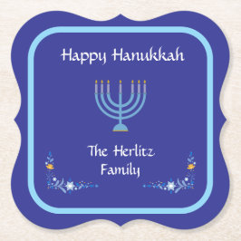 Blue HANUKKAH Menorah Kundenname Untersetzer