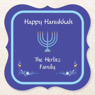 Blue HANUKKAH Menorah Kundenname Untersetzer