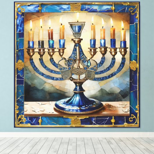 Blue Hanukkah Menorah Leinwanddruck (Insitu (Holzboden))