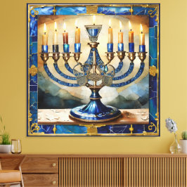 Blue Hanukkah Menorah Leinwanddruck