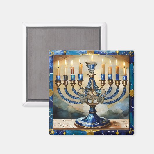 Blue Hanukkah Menorah Magnet (Vorderseite/Rückseite)