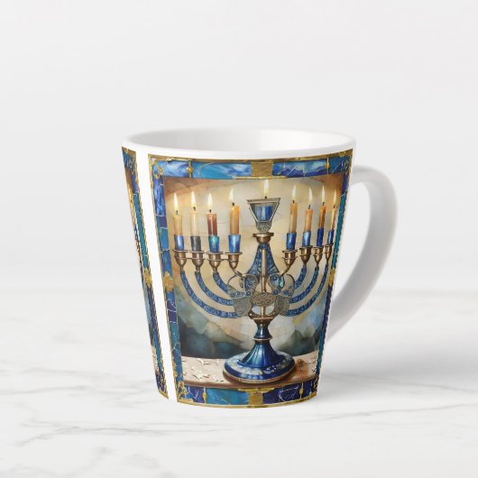 Blue Hanukkah Menorah Milchtasse (Rechte Ecke)