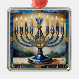 Blue Hanukkah Menorah Ornament Aus Metall