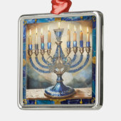 Blue Hanukkah Menorah Ornament Aus Metall (Links)