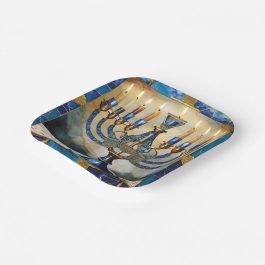 Blue Hanukkah Menorah Pappteller (Gewinkelt)