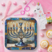 Blue Hanukkah Menorah Pappteller (Party)